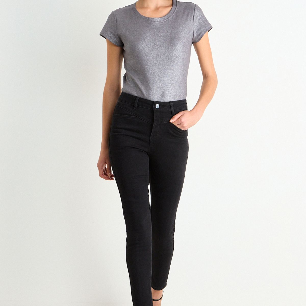 ASH - Skinny Jeans Liso Mujer Negro Ash