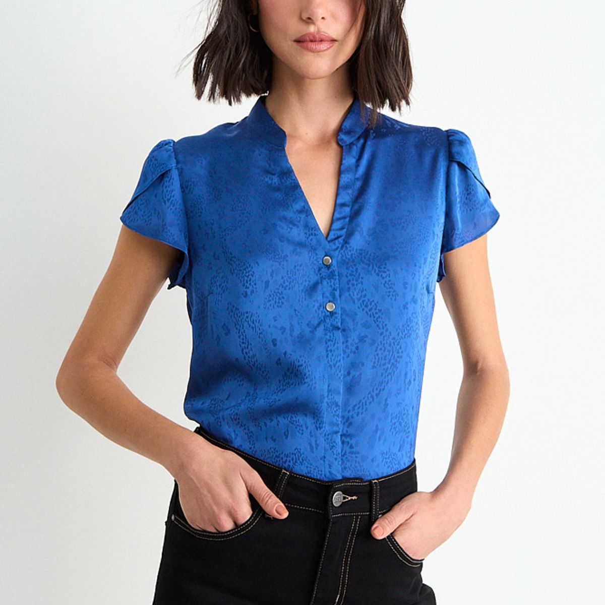 ASH - Blusa Lisa Con Mangas Tulipan Mujer Azul Ash