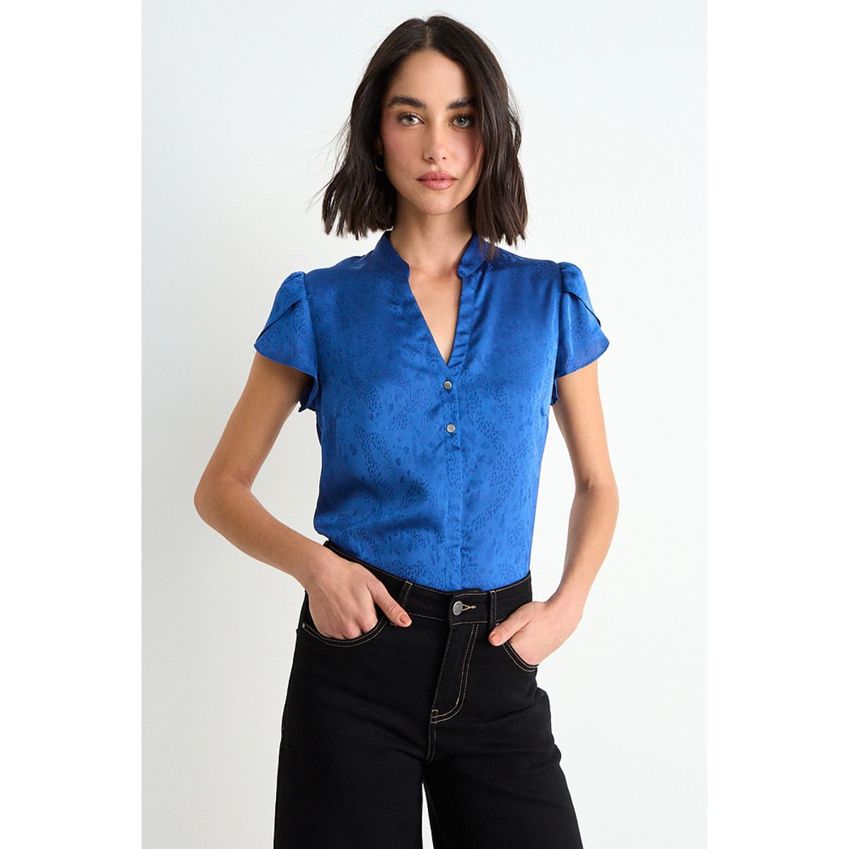 ASH - Blusa Lisa Con Mangas Tulipan Mujer Azul Ash