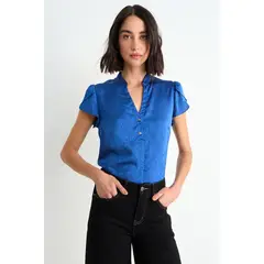 ASH - Blusa Lisa Con Mangas Tulipan Mujer Azul