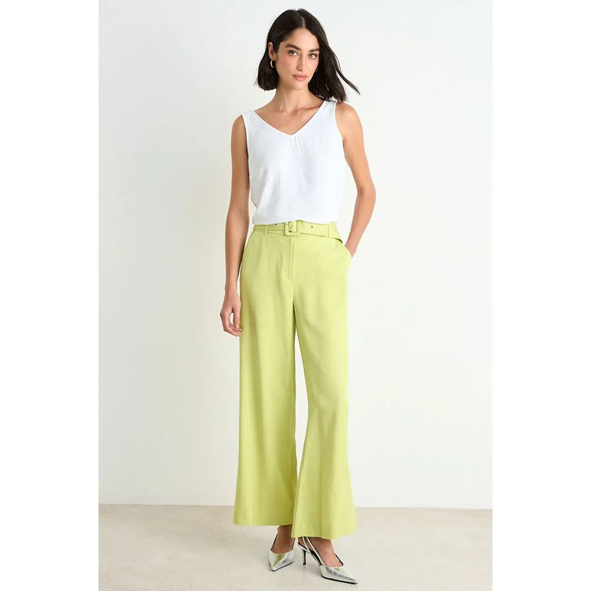ASH - Pantalon Liso Palazzo Mujer Amarillo Ash