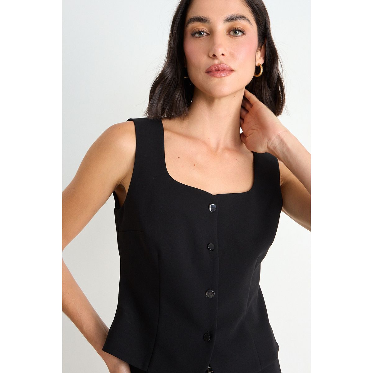 ASH - Blusa Tipo Vest Lisa Mujer Negro Ash