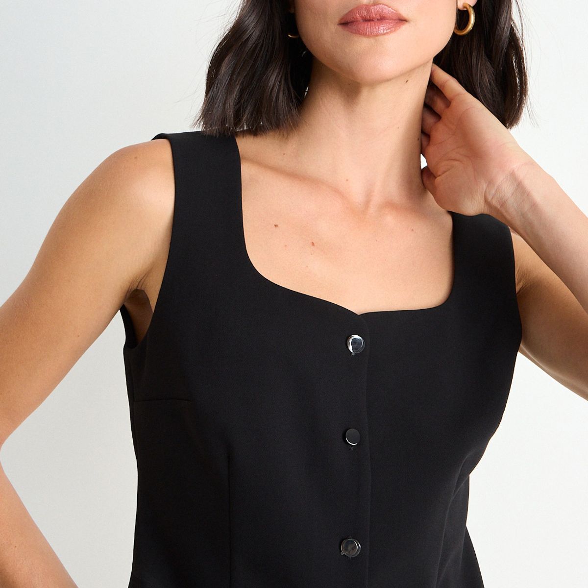 ASH - Blusa Tipo Vest Lisa Mujer Negro Ash