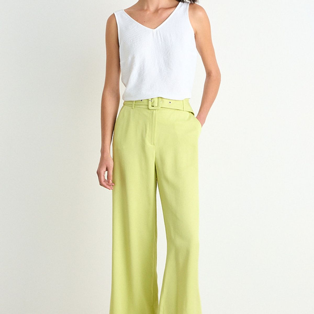 ASH - Pantalon Liso Palazzo Mujer Amarillo Ash