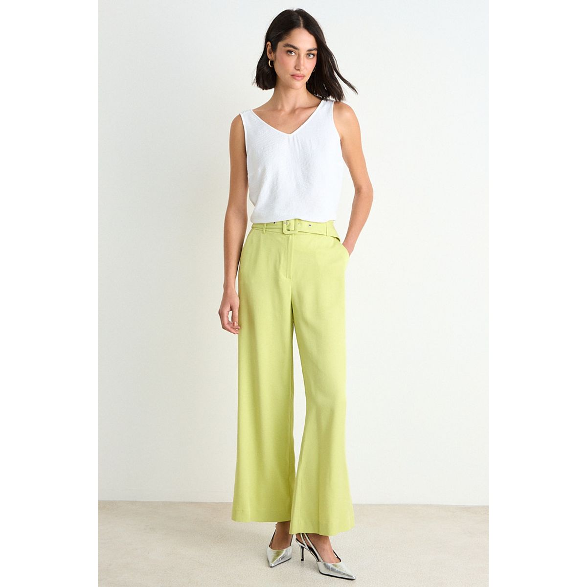 ASH - Pantalon Liso Palazzo Mujer Amarillo Ash
