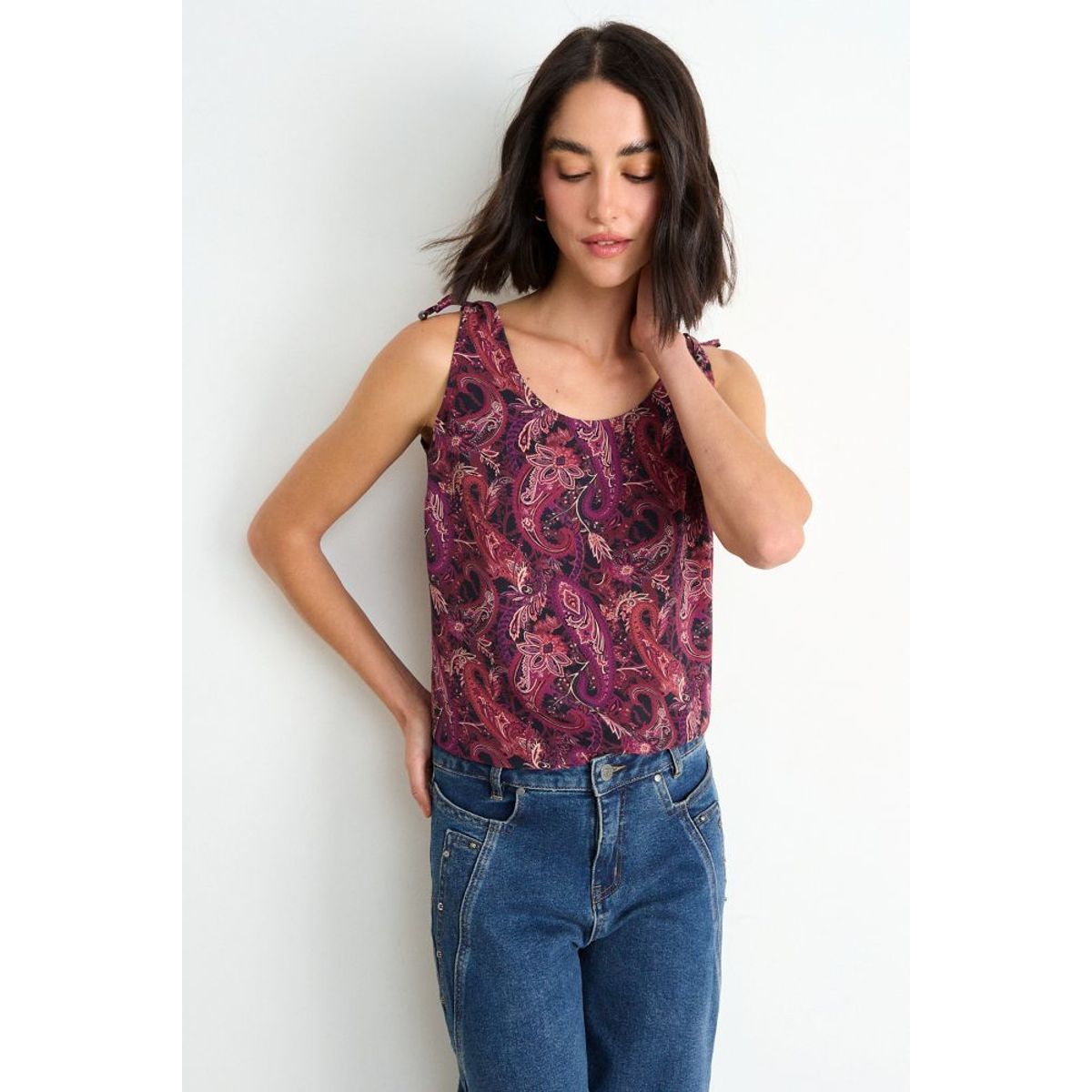 ASH - Blusa Fantasia Sin Mangas Mujer Burdeos Ash