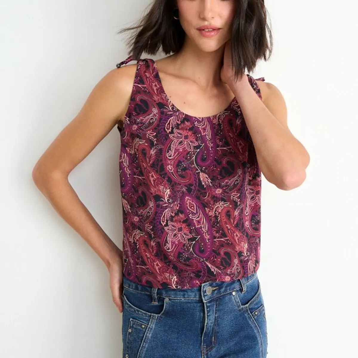 ASH - Blusa Fantasia Sin Mangas Mujer Burdeos Ash