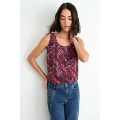 ASH - Blusa Fantasia Sin Mangas Mujer Burdeos