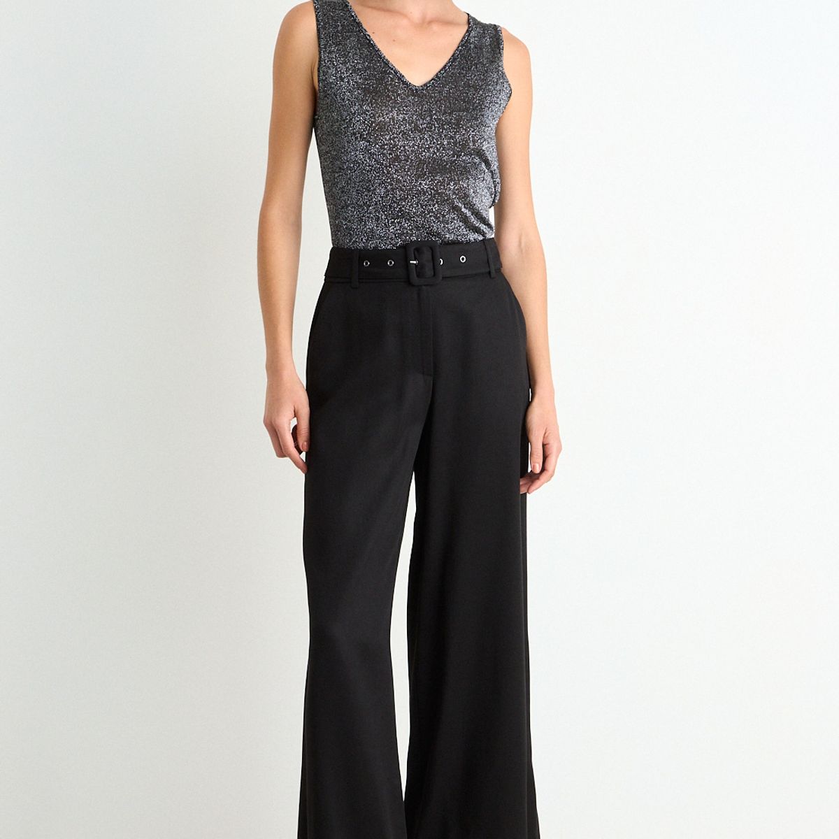 ASH - Pantalon Liso Palazzo Mujer Negro Ash