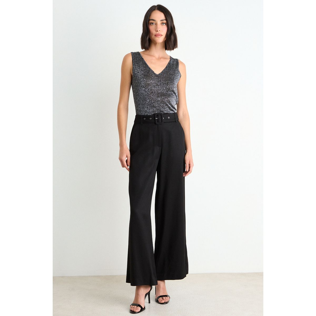 ASH - Pantalon Liso Palazzo Mujer Negro Ash