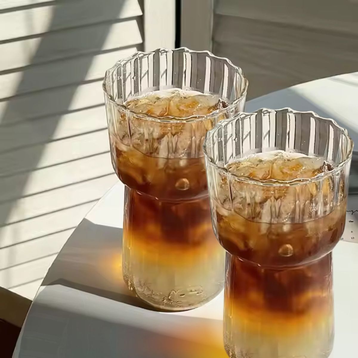SANTU HOME & DECO - Set 2 Vasos Alto Diseño Ondas Bebida Vidrio 590ml Coctelería