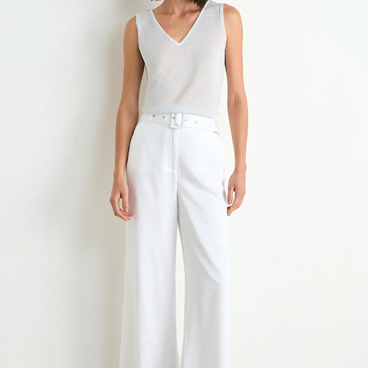 ASH - Pantalon Liso Palazzo Forrado Mujer Crudo Ash