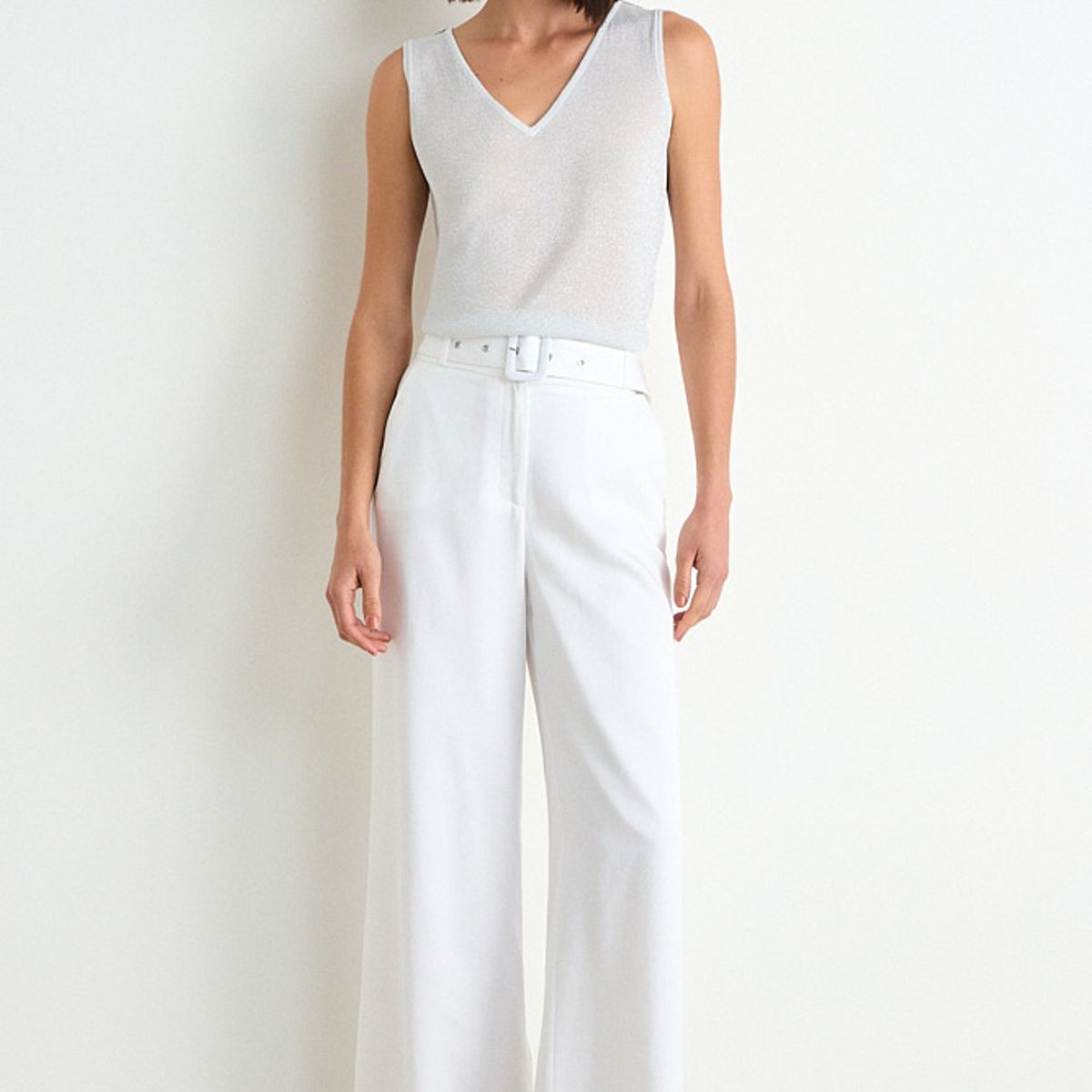 ASH - Pantalon Liso Palazzo Forrado Mujer Crudo Ash