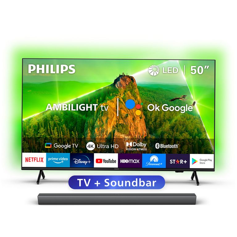 Ambilight TV 50 PUD7908+ Soundbar TAB4208 Smart Starter