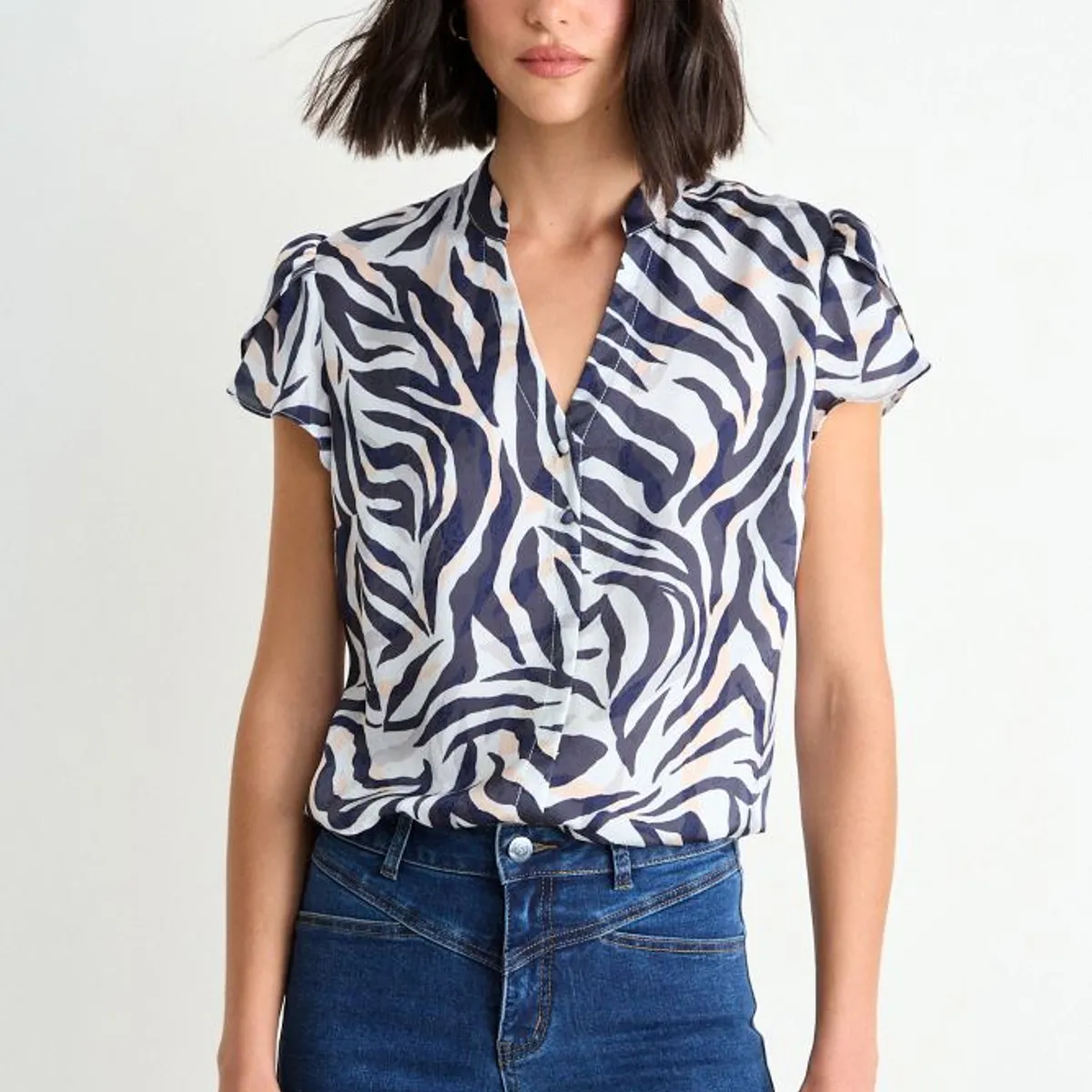 ASH - Blusa Fantasia Con Mangas Tulipan Mujer Azul Ash