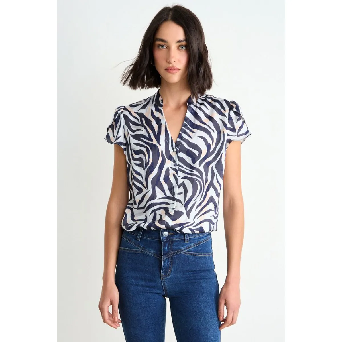 ASH - Blusa Fantasia Con Mangas Tulipan Mujer Azul Ash