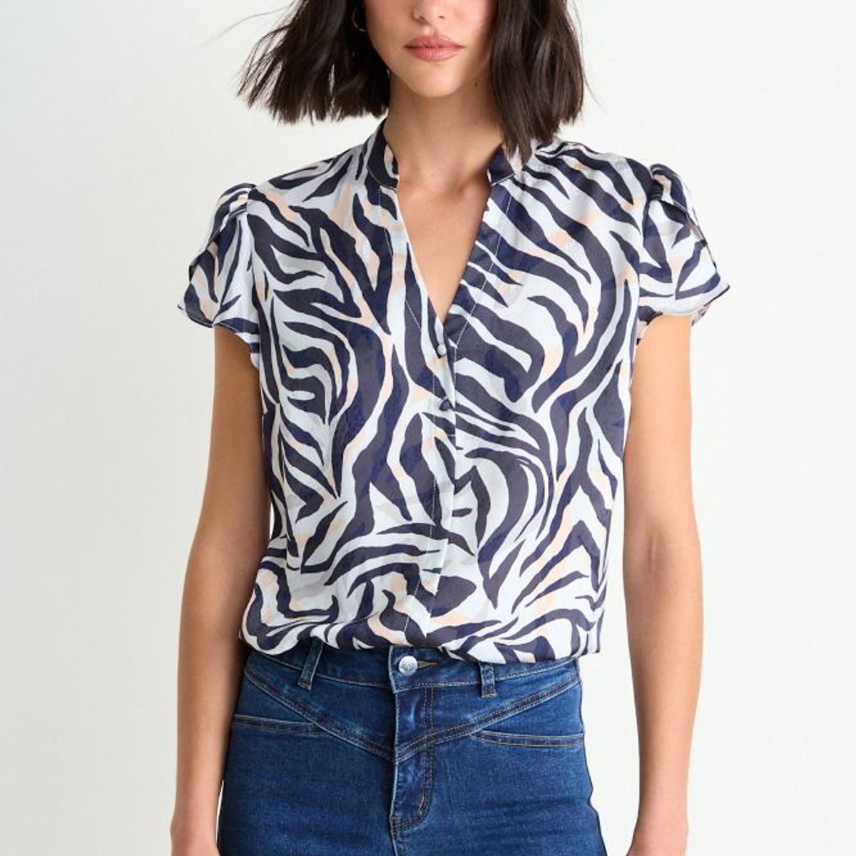 ASH - Blusa Fantasia Con Mangas Tulipan Mujer Azul Ash