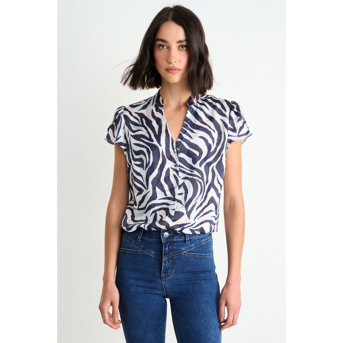 ASH - Blusa Fantasia Con Mangas Tulipan Mujer Azul Ash