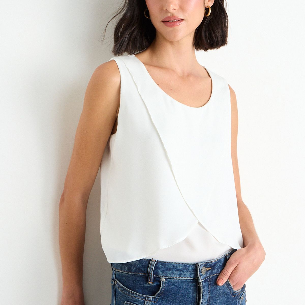 ASH - Blusa Lisa Sin Mangas Mujer Crudo Ash