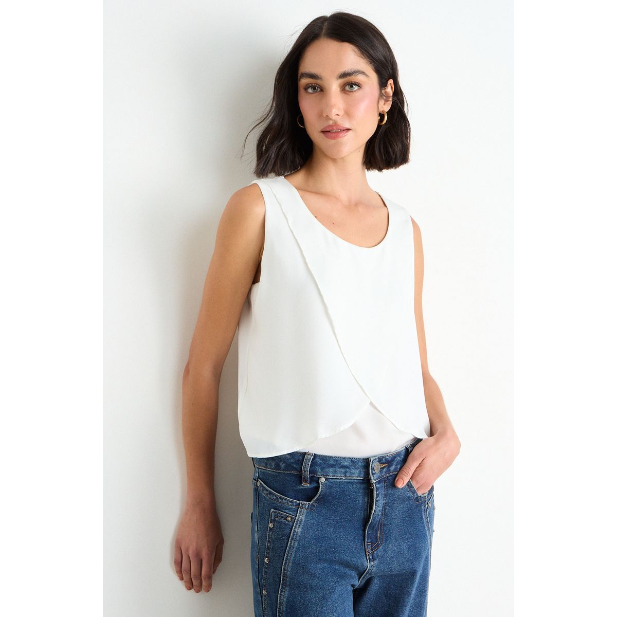 ASH - Blusa Lisa Sin Mangas Mujer Crudo Ash