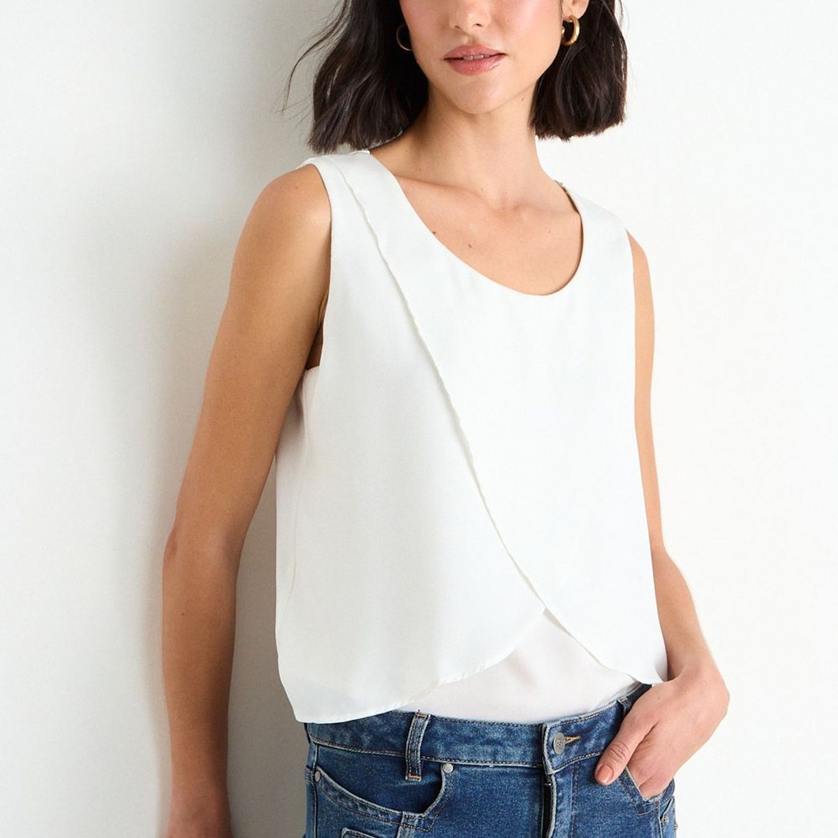 ASH - Blusa Lisa Sin Mangas Mujer Crudo Ash