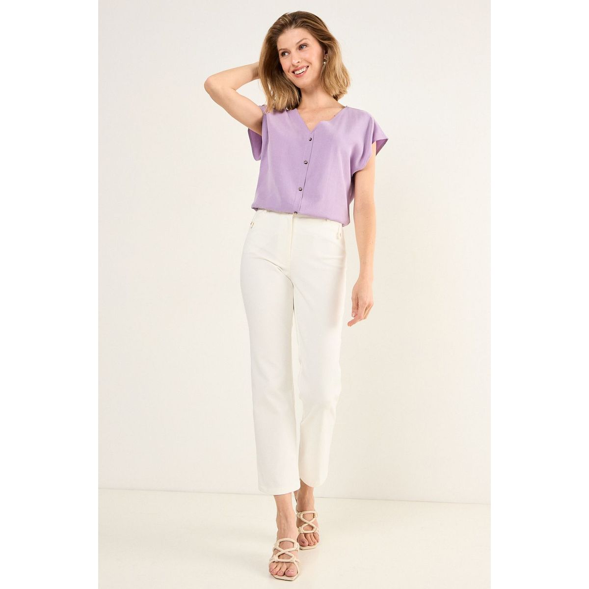 MA GRIFFE - Pantalon Recto Mujer Crudo Magriffe