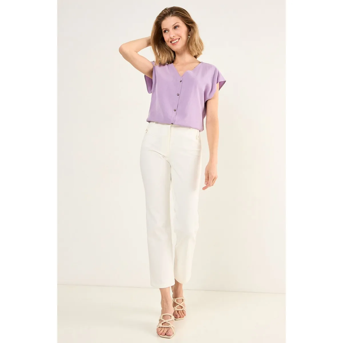 MA GRIFFE - Pantalon Recto Mujer Crudo Magriffe