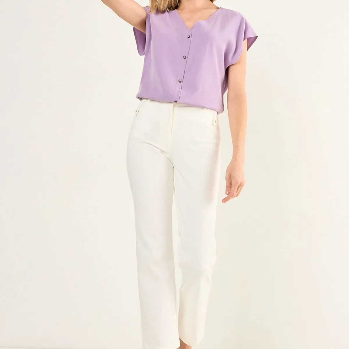 MA GRIFFE - Pantalon Recto Mujer Crudo Magriffe