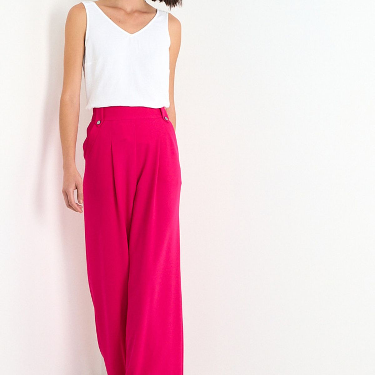 ASH - Pantalon Liso Palazzo Mujer Fucsia Ash