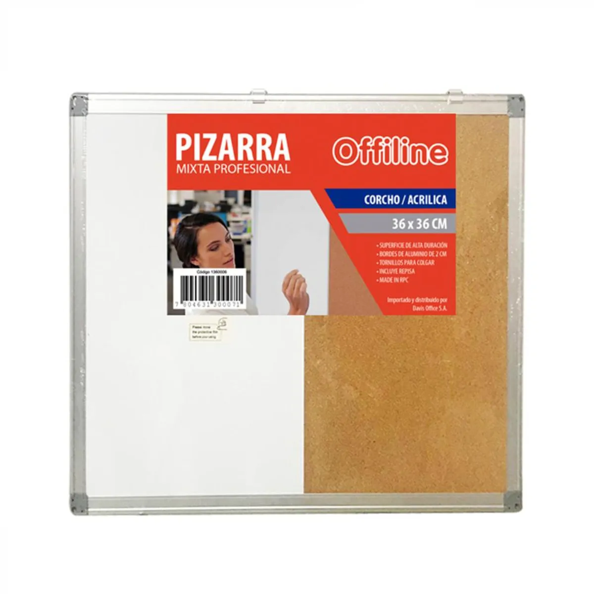 OFFILINE - Pizarra Mixta Corcho  Blanca 36x36cm