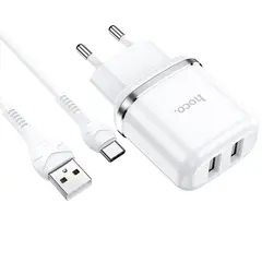 HOCO - Cargador con cable N4 Doble Puerto TYPO-C EU BLANCO