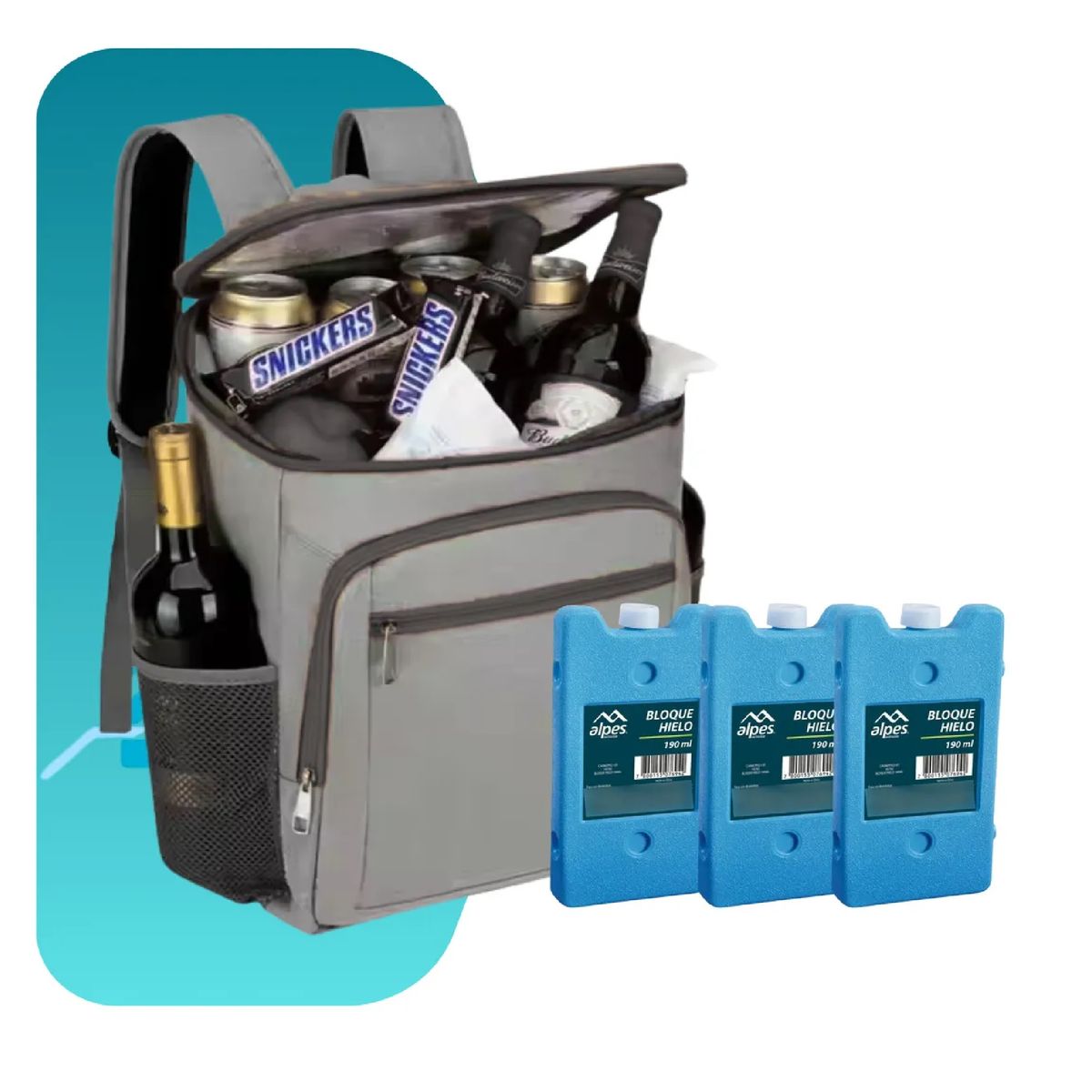 ALPES - Mochila Termica 23 Litros + 3 Hielos De Gel 190 Ml Cooler.