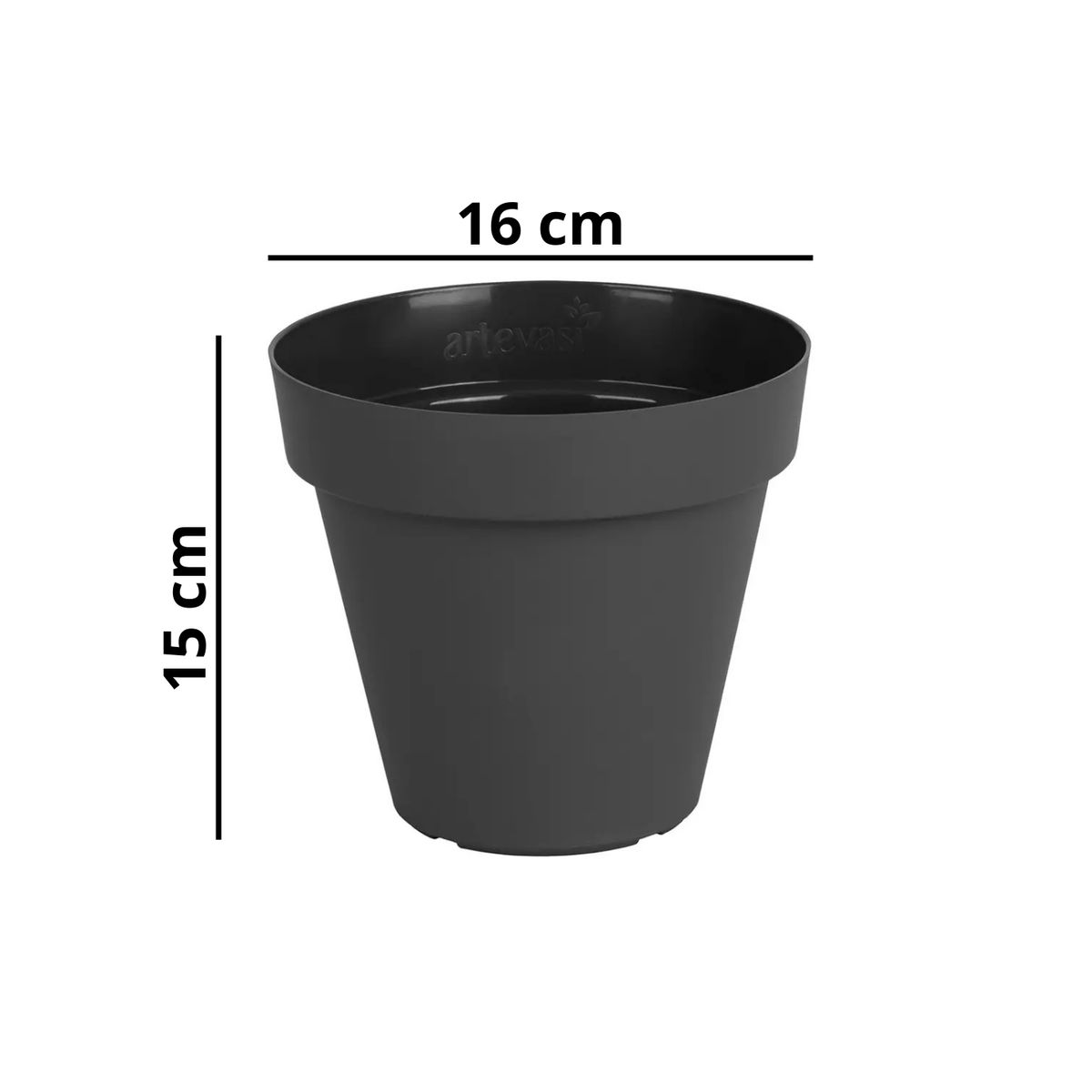 GENERICO - Set 3 maceteros plásticos Capri 16cm Antracita