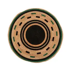 ATMOSPHERA - Alfombra de Yute Redonda Borde Negro Verde 118 cm