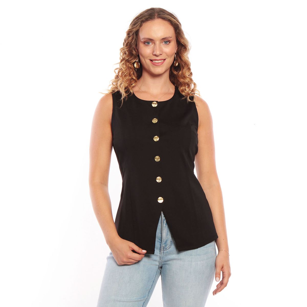 WADOS - VEST ESCOTE REDONDO Y BOTONES DORADO