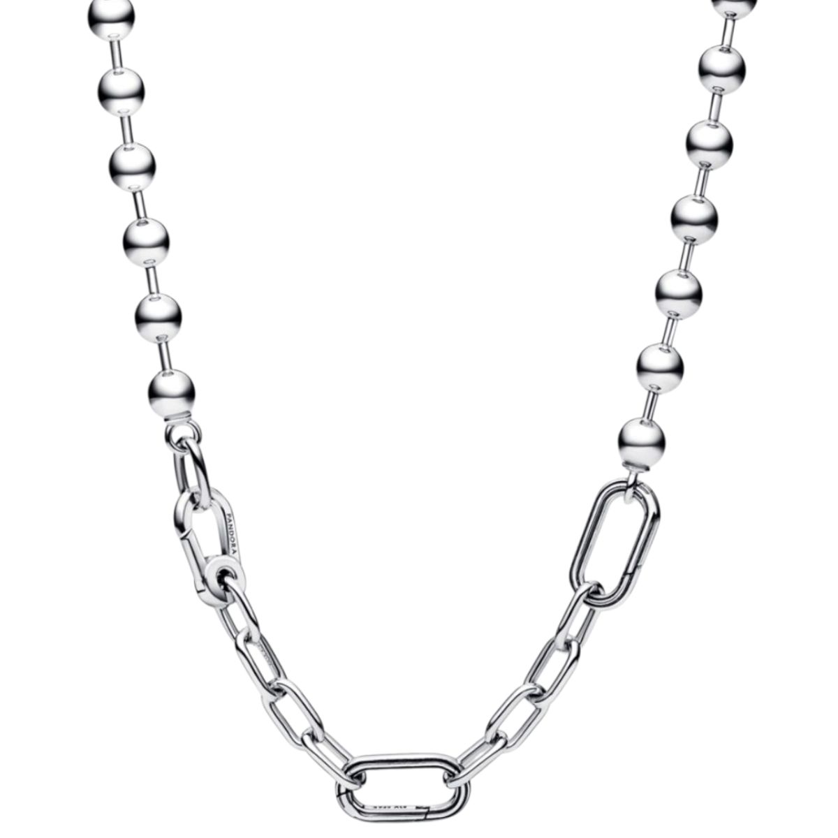 GENERICO - Collar Chapado en Plata S925 de 45 cm con Diseño Mixto de Esferas y Eslabones