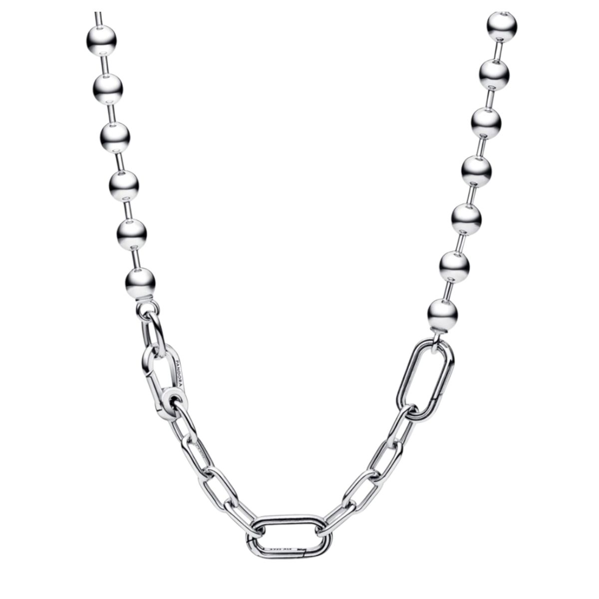 GENERICO - Collar Chapado en Plata S925 de 45 cm con Diseño Mixto de Esferas y Eslabones