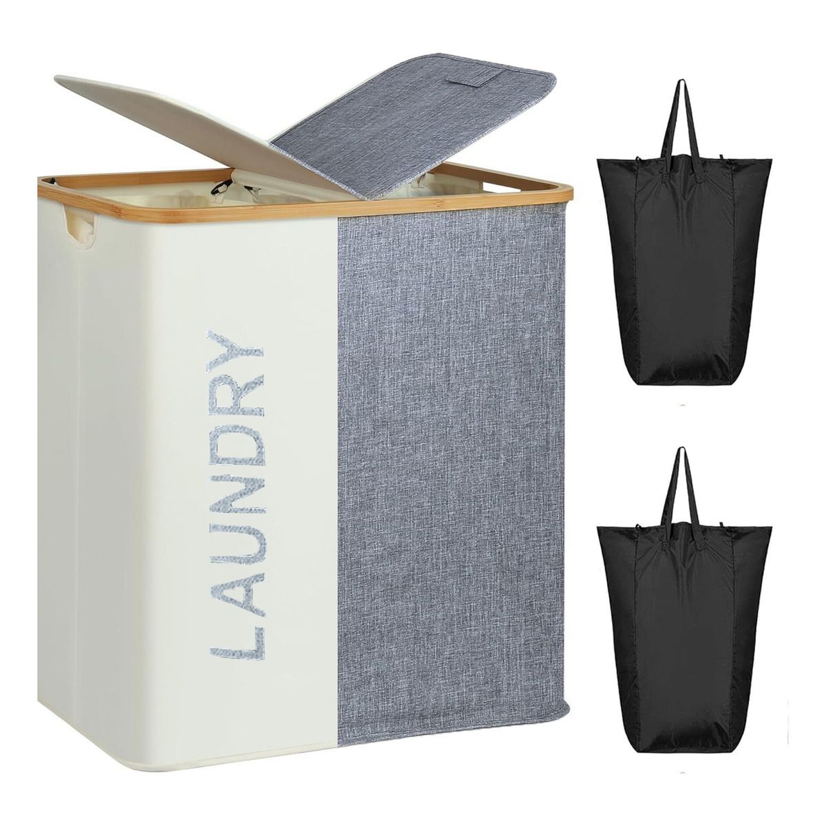 EVERSO - Cesto Canasto Grande Ropa Sucia 2 Compartimientos Con Tapa