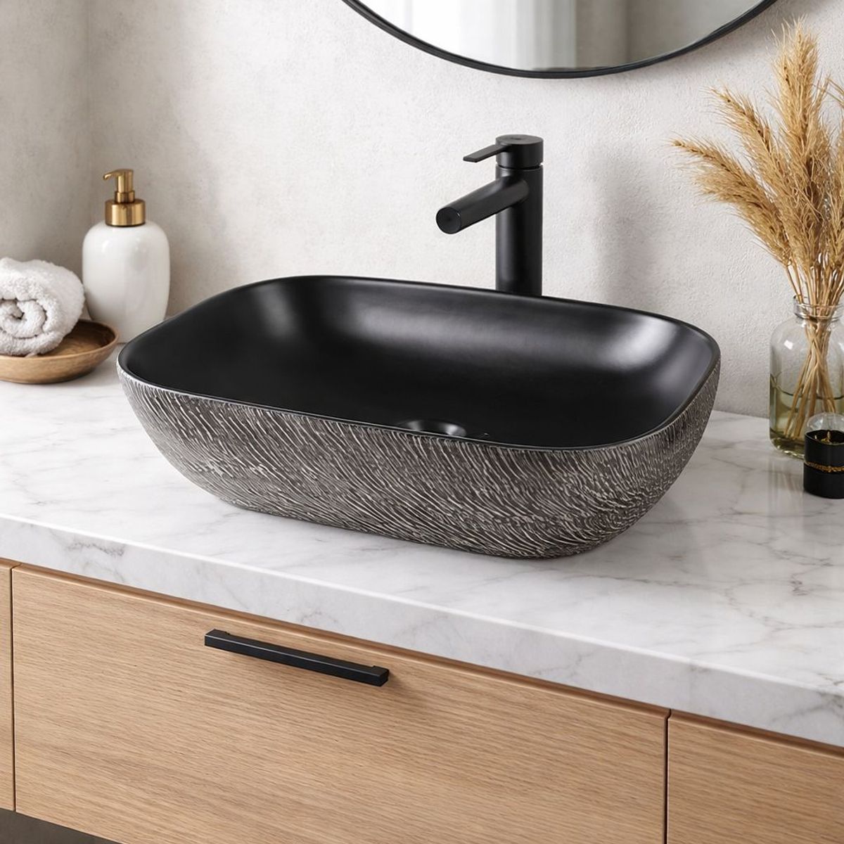 MODERN SPACE - Lavamanos Sobreponer Rectangular Negro 46x33 Cm Ms