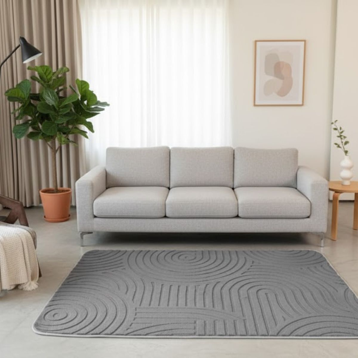 GENERICO - ALFOMBRA JACQUARD 150X200 GRIS OSCURO  RELIVE MODELO HARVER MODERNA ELAGANTE DECORATIVA MP