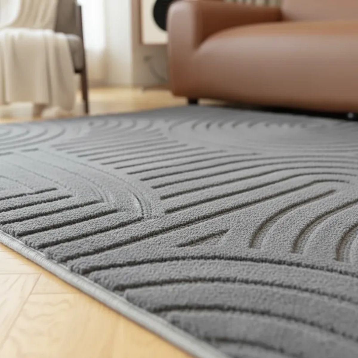 GENERICO - ALFOMBRA JACQUARD 150X200 GRIS OSCURO  RELIVE MODELO HARVER MODERNA ELAGANTE DECORATIVA MP