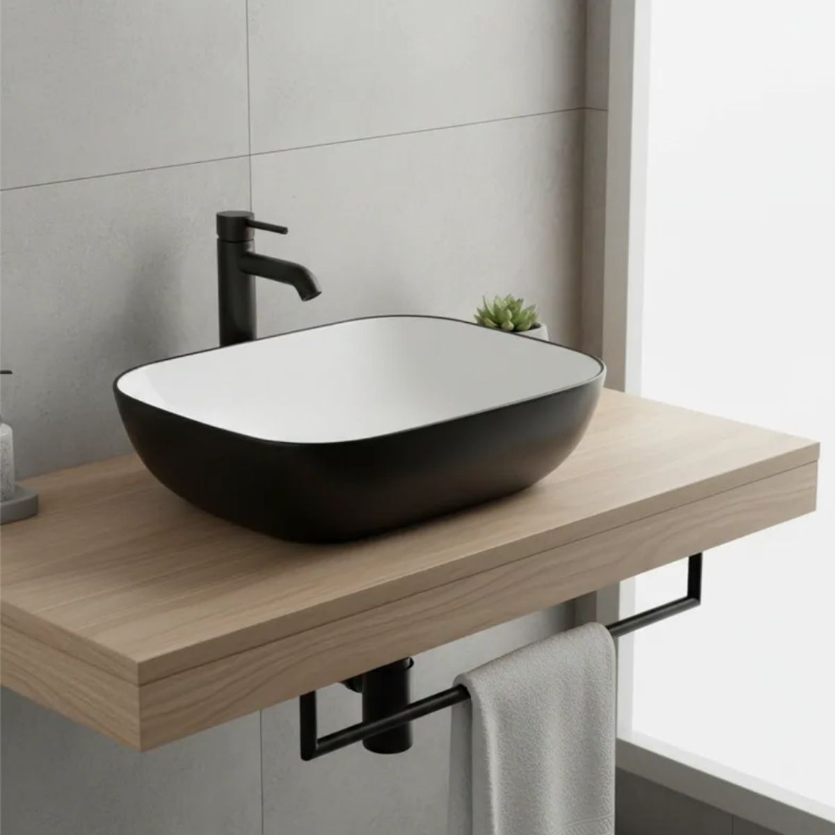 MODERN SPACE - Lavamanos Sobreponer Rectangular Negro y Blanco 46x33 Cm Ms