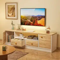 ROHE - Rack TV 55" 140*30*40 cm Blanco Madera con 2 Cajones MDF