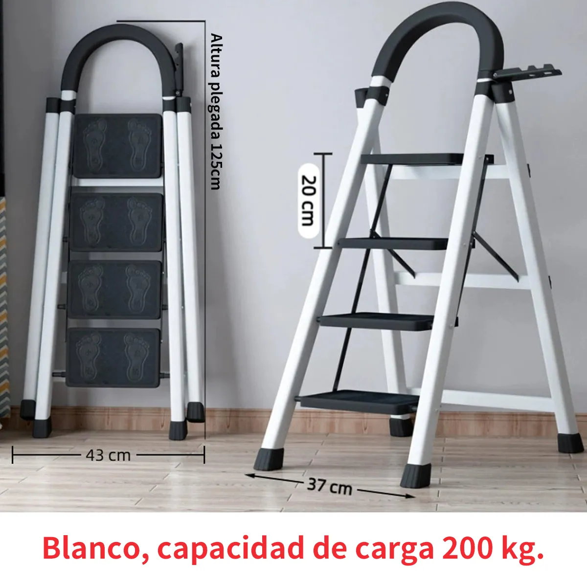 ATURE - Escalera Plegable 4 Escalones Antideslizante Segura