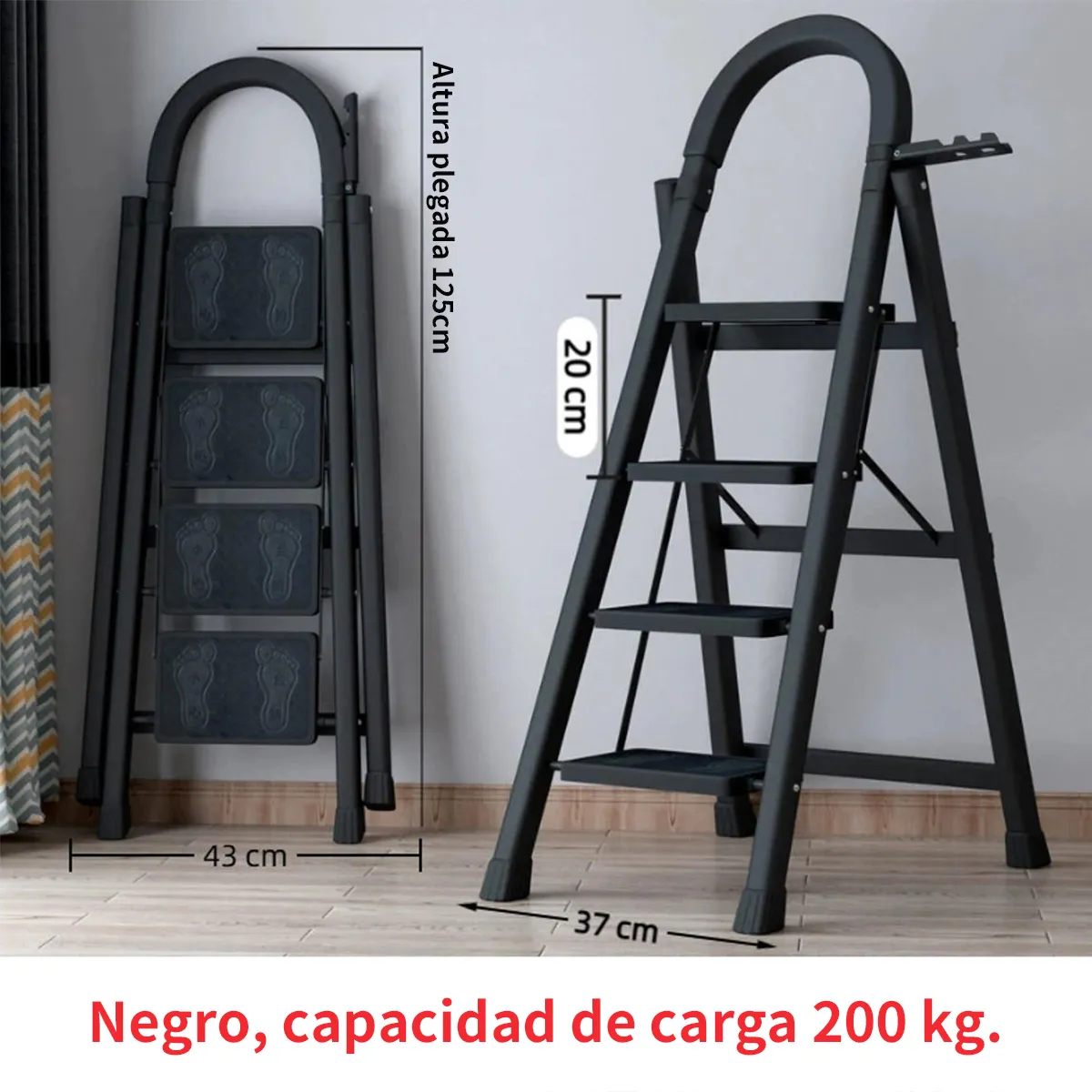 ATURE - Escalera Plegable 4 Escalones Antideslizante Segura