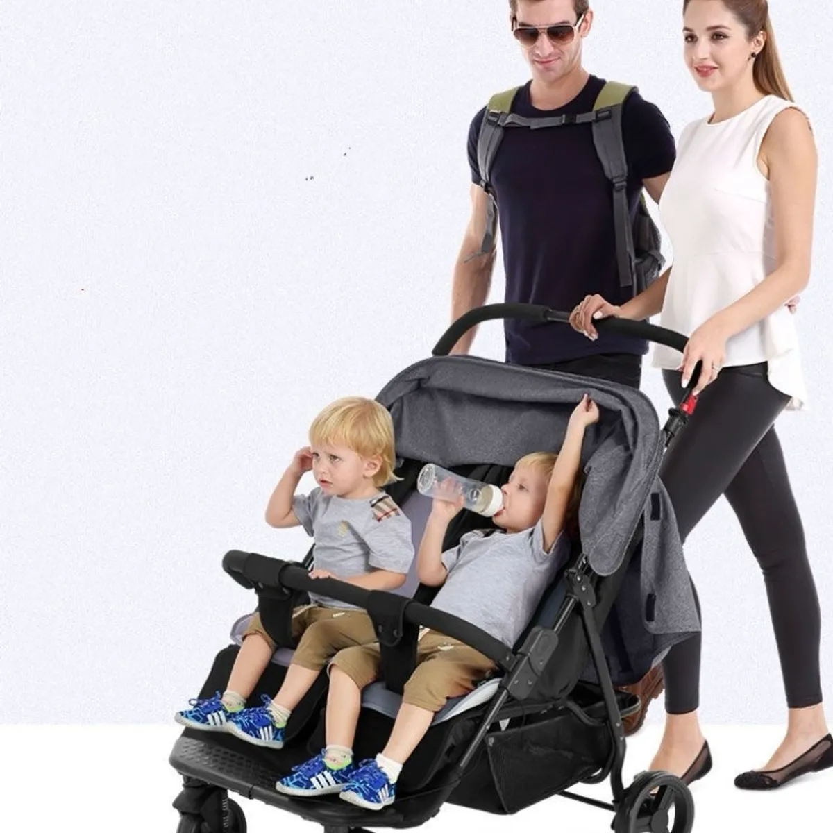 LUBABYCAS - Coche bebé Doble Reclinable 4 años Seebaby Gris Lubabycas