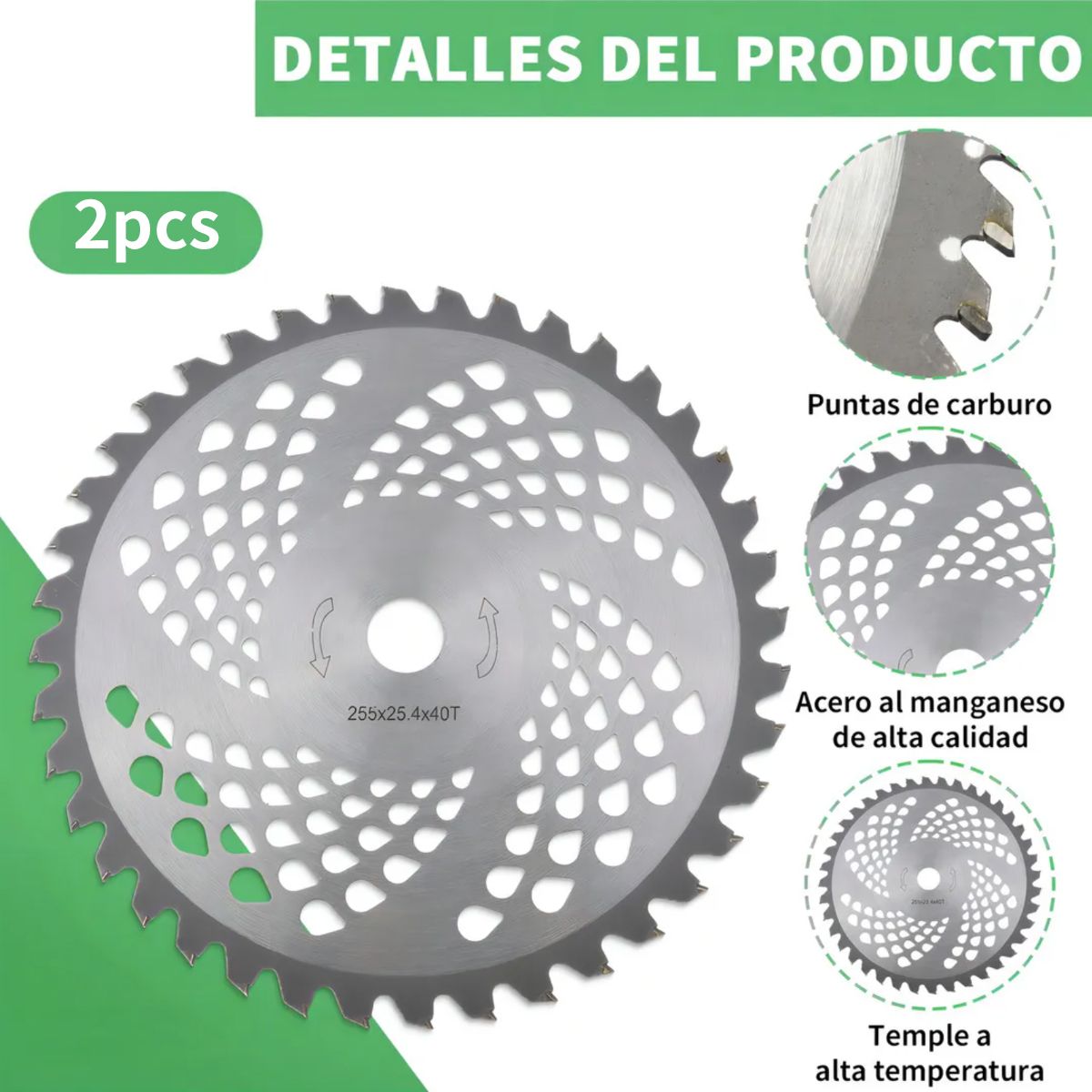 ATURE - 2 Discos De Sierra Circular 40 Dientes - Para Cortacésped