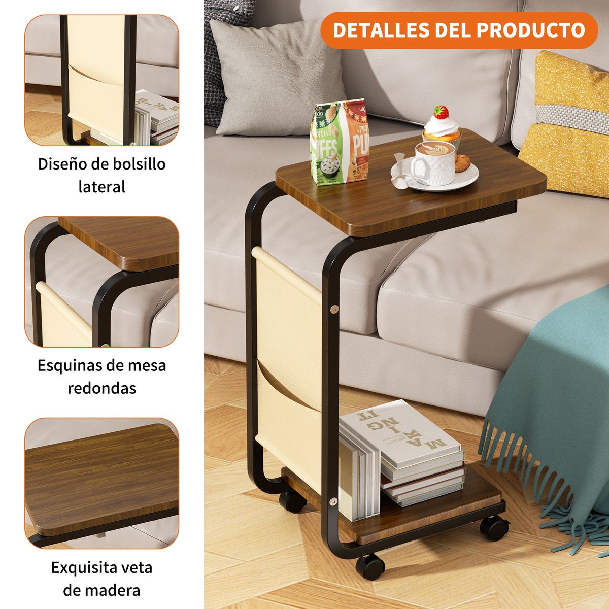 YAYKO - Mesa auxiliar móvil multiusos de madera