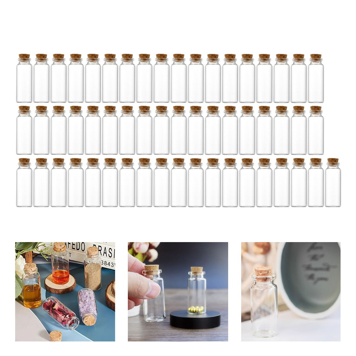 ATURE - Pack 55 De Minibotellas De Vidrio Con Tapón De Corcho