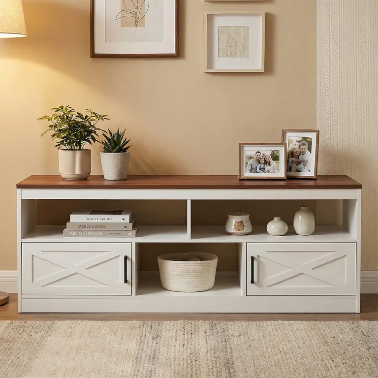 ELEMENT DESIGN Rack TV 60 Pulgadas 140x30x50 cm MDF Blanco/Marrón ...